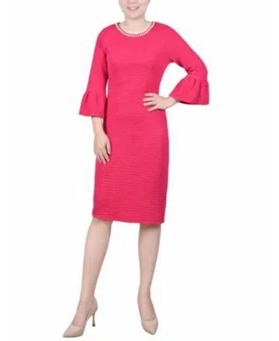 Ny Collection Womens 3 4 Length Imitation Pearl Detail Dress In Pink