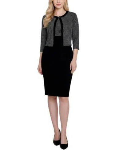 Ny Collection Womens 3 4 Sleeve Jacket Dress Set In Black