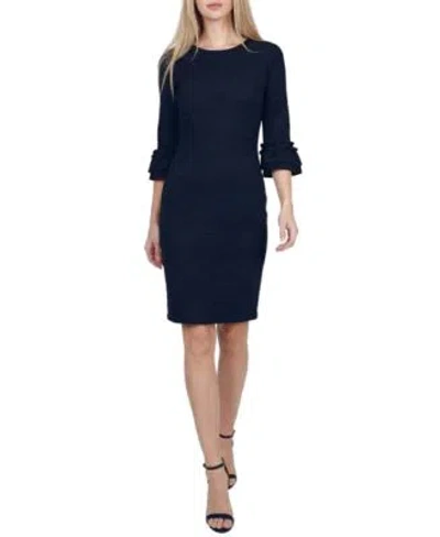 Ny Collection Womens 3 4 Sleeve Textured Knit Dress In Black