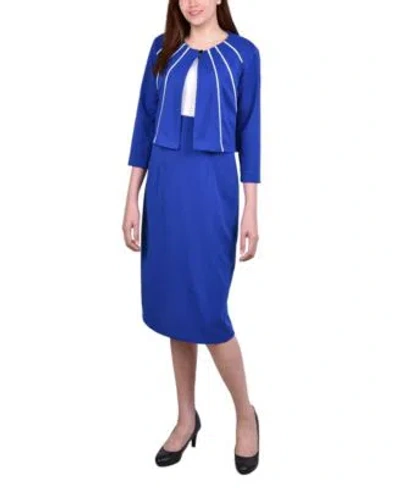 Ny Collection Womens 3 4 Sleeve Two Piece Dress Set In Blue