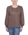 Ny Collection Womens Bishop Sleeve Pullover Top In Multi