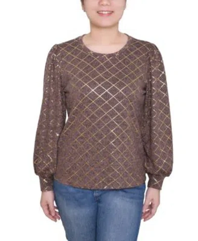 Ny Collection Womens Bishop Sleeve Pullover Top In Multi