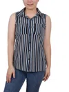Ny Collection Women's Petite Sleeveless Notch Collar Button Front Blouse In Black