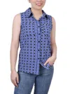 Ny Collection Women's Petite Sleeveless Notch Collar Button Front Blouse In Blue