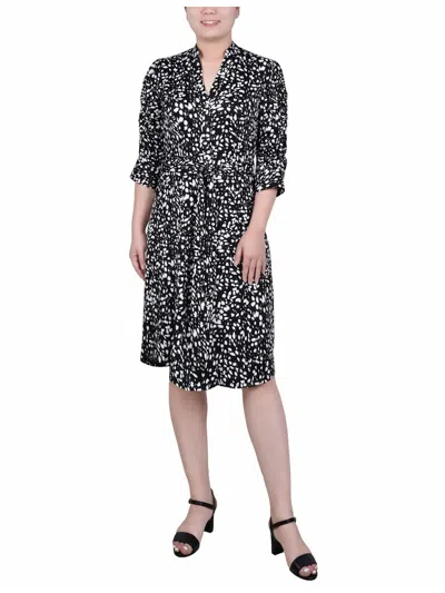 Ny Collection Womens Collarless Midi Shirtdress In Black