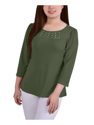 Ny Collection Womens Crepe Mesh Inset Blouse In Green