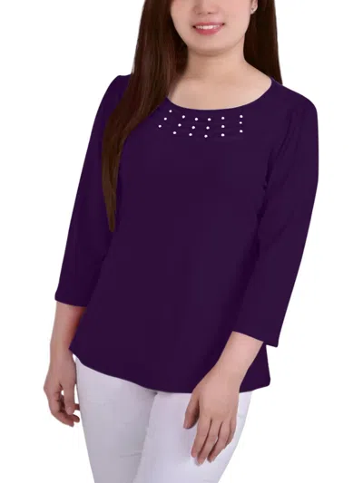 Ny Collection Womens Crepe Mesh Inset Blouse In Purple