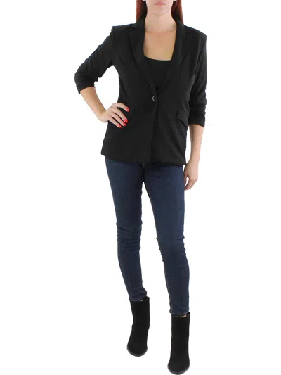 Ny Collection Womens Crepe Ruched One-button Blazer In Black