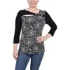 Ny Collection Plus Size 3/4 Sleeve Puff Print Cutout Top In Multi