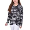 Ny Collection Women's Long Sleeve Knit Cowl Neck With Crossover Styling Top In Multi