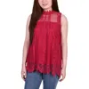 Ny Collection Plus Size Sleeveless Mock Neck Lace Top In Red