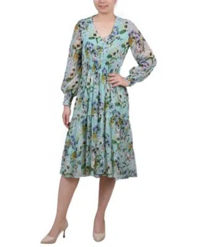 Ny Collection Womens Long Sleeve Clip Dot Chiffon Dress With Smocked Waist Cuffs Dress In Orange Hauppage