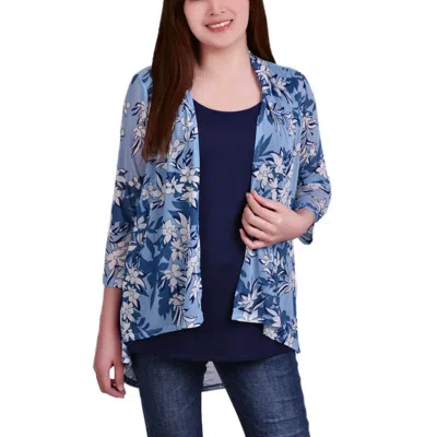 Ny Collection Petite Mesh Jacket And Tank Set In Blue Floral