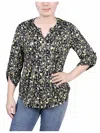 Ny Collection Women's 3/4 Roll Tab Sleeve Y-neck Top In Green