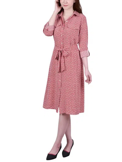 Ny Collection Womens Printed Shirtdress In Pink