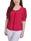 Ny Collection Plus Size Short Sleeve Balloon Sleeve Top With Hardware In Multi