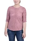 Ny Collection Plus Size Rouched Sleeve Lace Top In Pink
