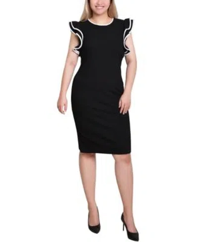 Ny Collection Womens Ruffle Sleeve Dress In Emerald White