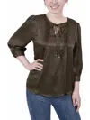 Ny Collection Womens Satin Pleated Blouse In Green