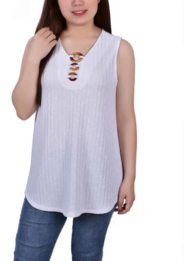 Ny Collection Women's Sleeveless Ribbed Top With Triple Rings In White