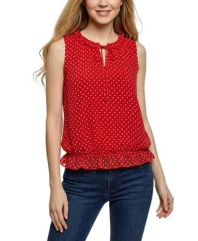 Ny Collection Womens Sleeveless Ruffle Flounced Top In Navy White Dot