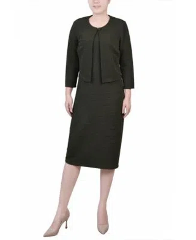 Ny Collection Womens Textured 3 4 Sleeve Two Piece Dress Set In Deep Sangria