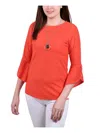 Ny Collection Petites Womens Textured Polyester Tunic Top In Orange