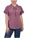 Ny Collection Womens Tie-neck Sheer Sleeves Blouse In Blue