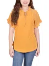 Ny Collection Plus Size Short Ruffled Sleeve Crepe Knit Top With Chiffon Sleeves In Multi