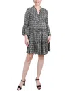 Ny Collection Petite Long Sleeve Tiered Dress In Grey