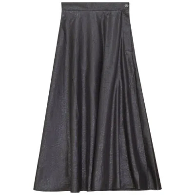 Nyc Factory Accordion Pleated Side Zip Leather Look Midi Skirt In Black