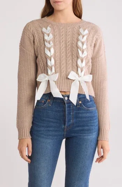 Nyc Knits By The Sweater Dept Bow Cable Stitch Sweater In Taupe Combo