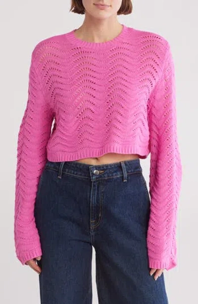 Nyc Knits By The Sweater Dept Pointelle Crop Pullover Sweater In Pink