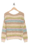 Nyc Knits By The Sweater Dept Stripe Boat Neck Pointelle Sweater In Oat Combo
