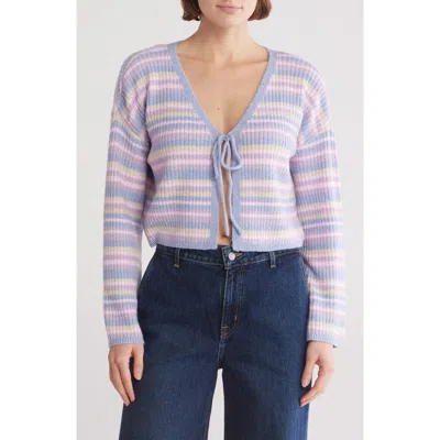 Nyc Knits By The Sweater Dept Tie Front Flare Sleeve Cardigan In Blue Combo