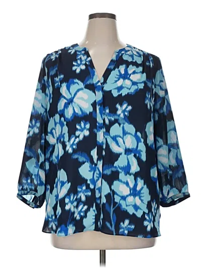 Pre-owned Nydj 3/4 Sleeve Blouse In Blue