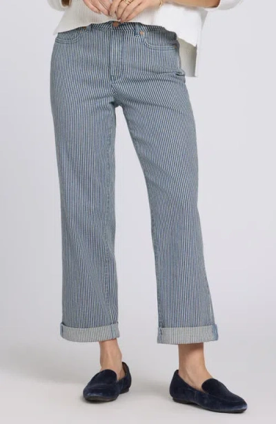 Nydj Bailey Stripe High Waist Crop Relaxed Straight Leg Jeans In Blue