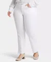 Nydj Plus Marilyn Womens High Rise Cool Embrace Straight Leg Jeans In White