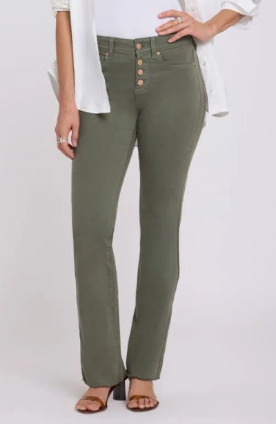 Nydj Barbara Frayed Exposed Button Bootcut Jeans In Green