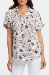 Nydj Becky Leaf Print Split Neck Woven Top In Luna Flores