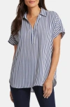 Nydj Becky Leaf Print Split Neck Woven Top In Skylight