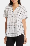 Nydj Becky Leaf Print Split Neck Woven Top In Skyline