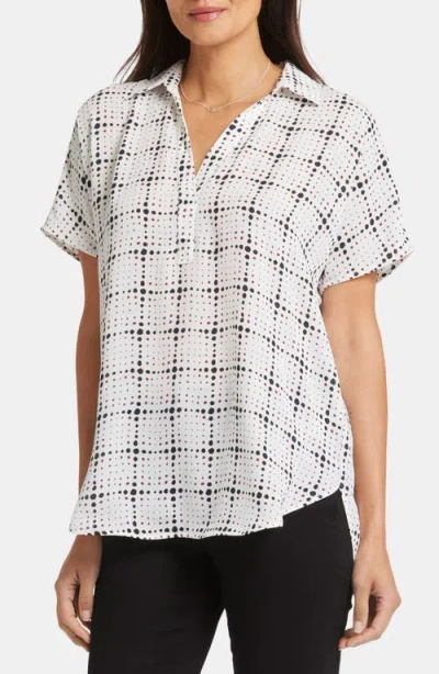 Nydj Becky Leaf Print Split Neck Woven Top In Skyline