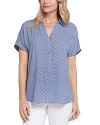 Nydj Becky Leaf Print Split Neck Woven Top In Heritage Geo