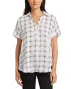 Nydj Becky Leaf Print Split Neck Woven Top In Skyline