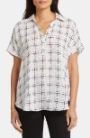 Nydj Becky Leaf Print Split Neck Woven Top In Blue