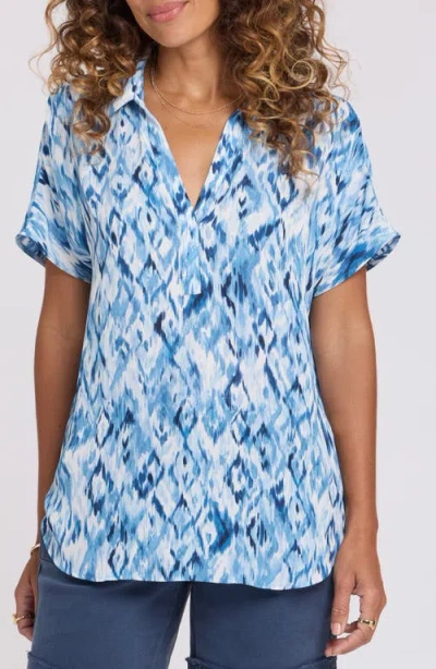 Nydj Becky Split Neck Woven Top In Blue