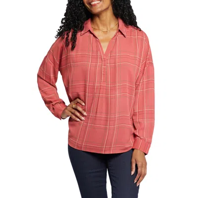 Nydj Becky Womens Plaid Polyester Blouse In Red