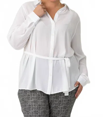 Nydj Belted Tunic Collared Blouse - Plus In White