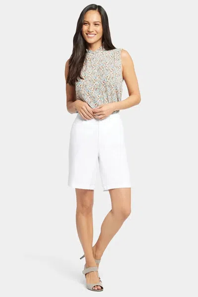 Nydj Bermuda Shorts Women's Optic White Stretch Linen Blend Belt Loops Red213